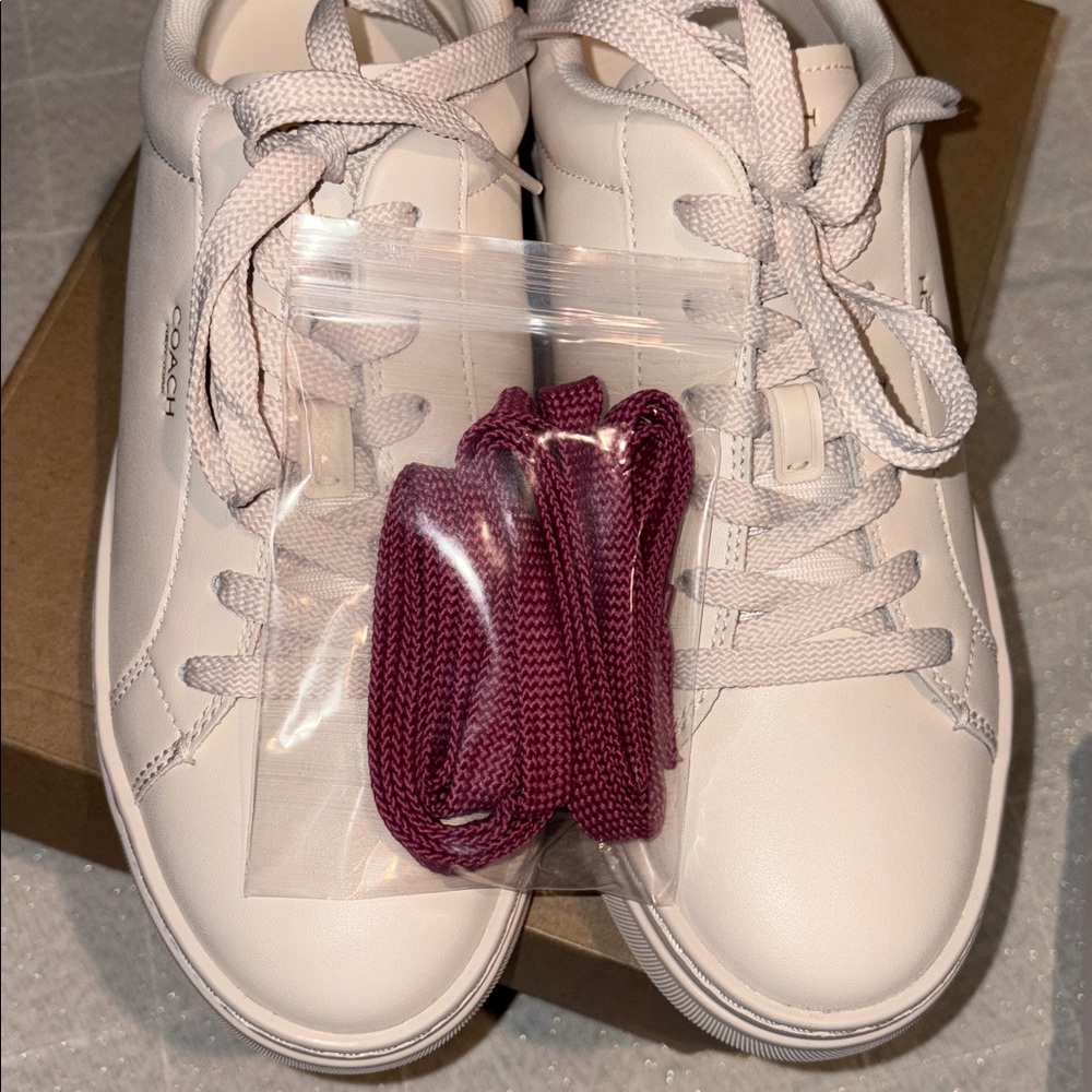 🐴 Coach High Line Leather Sneakers in Pink/Chalk. Size 10. New! - Picture 13 of 16